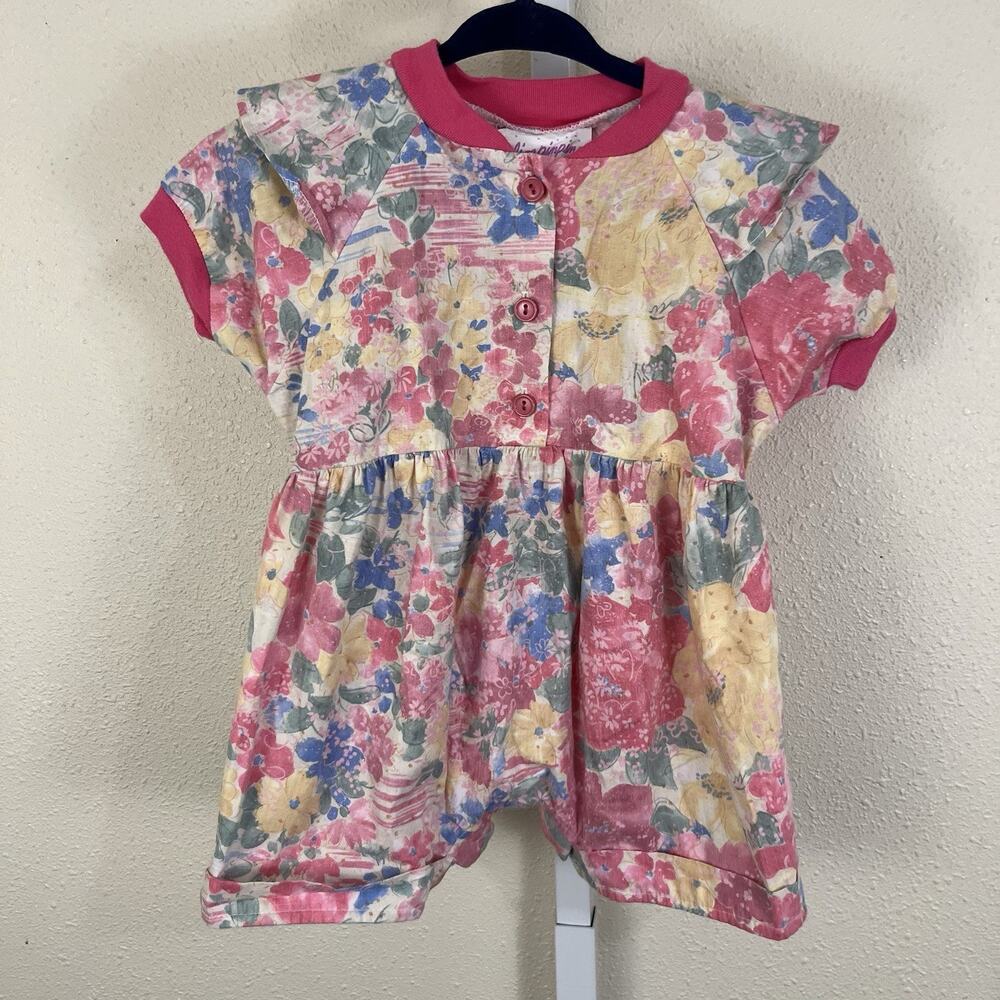 Vintage Perlimpinpin Floral Romper Baby Girl 18M Pink Cottagecore